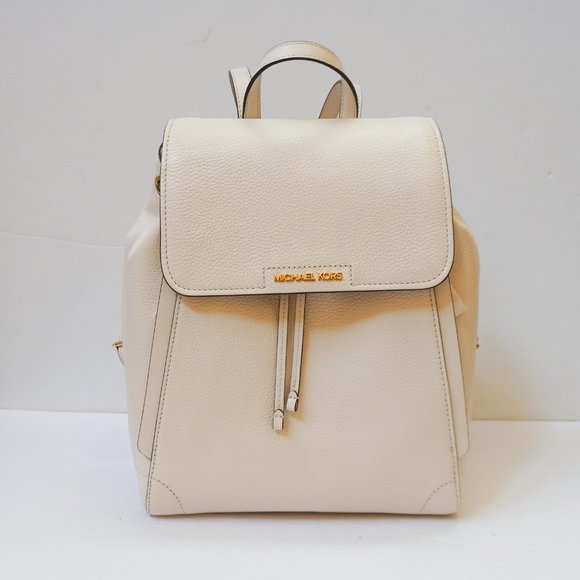 Michael Kors Ginger Medium Drawstring Backpack Pebbled Leather  Light Cream - Picture 2 of 11